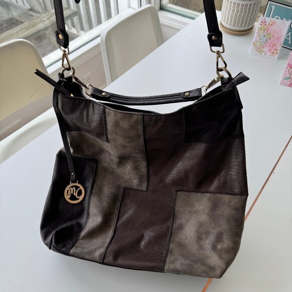 Cross body/large handbag in brown leather patchwork with removeable strap - Picture 6 of 11